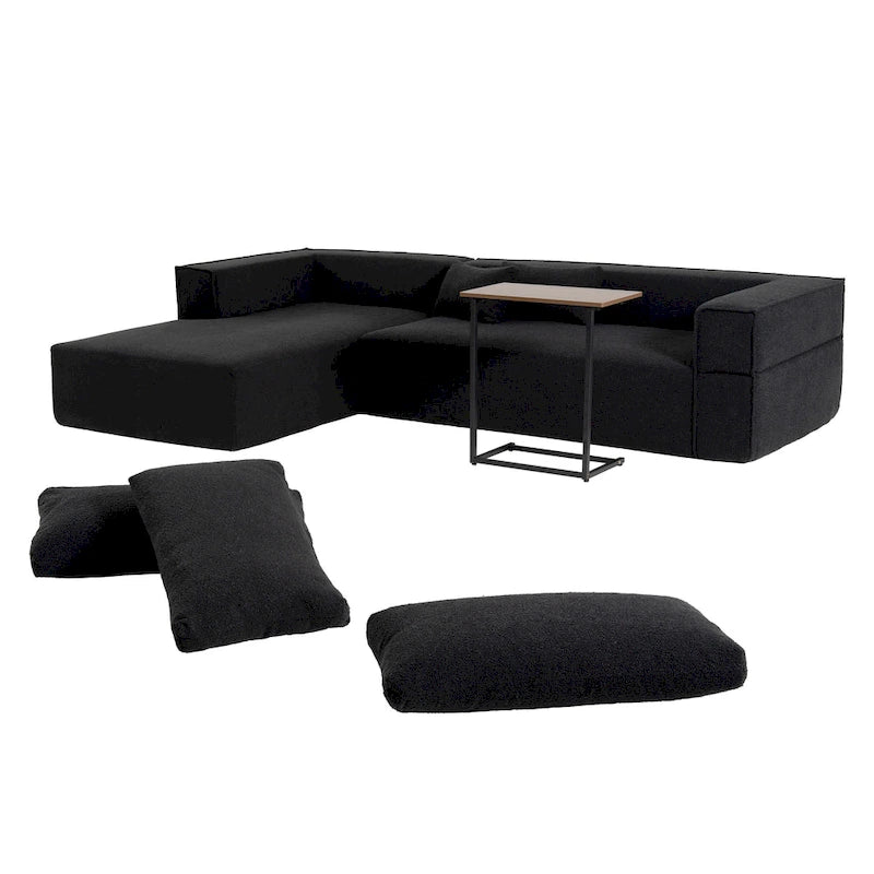 Canapé d'angle modulaire en L avec table d'appoint, méridienne, assise large