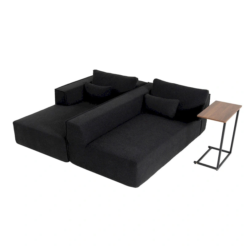 Canapé d'angle modulaire en L avec table d'appoint, méridienne, assise large