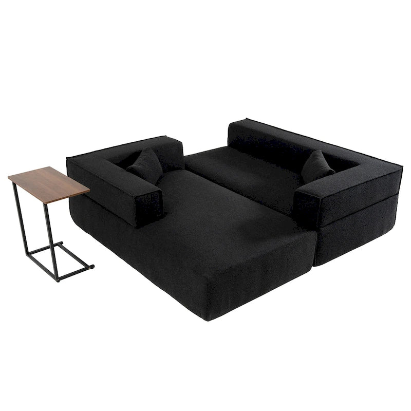 Canapé d'angle modulaire en L avec table d'appoint, méridienne, assise large