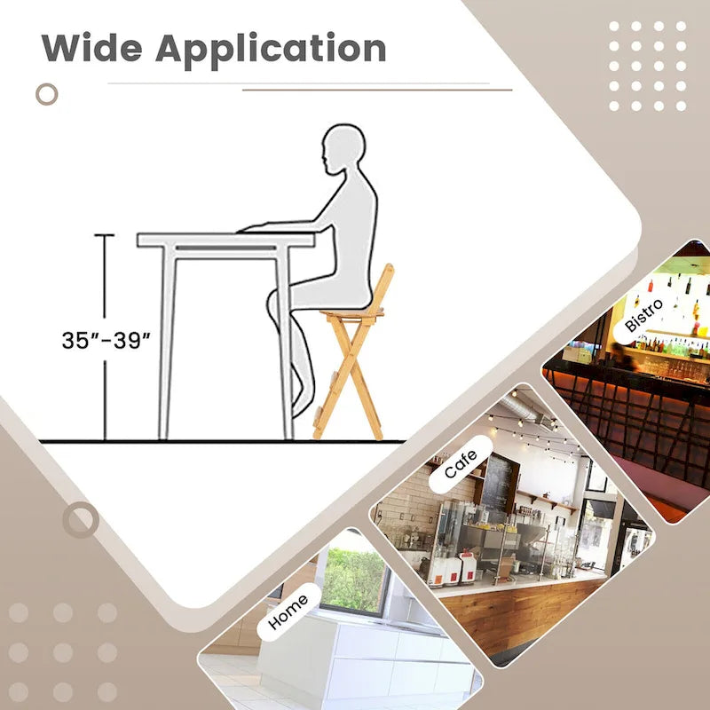 Gymax Lot de 2 tabourets de bar pliants en bambou, chaises de salle à manger hauteur comptoir