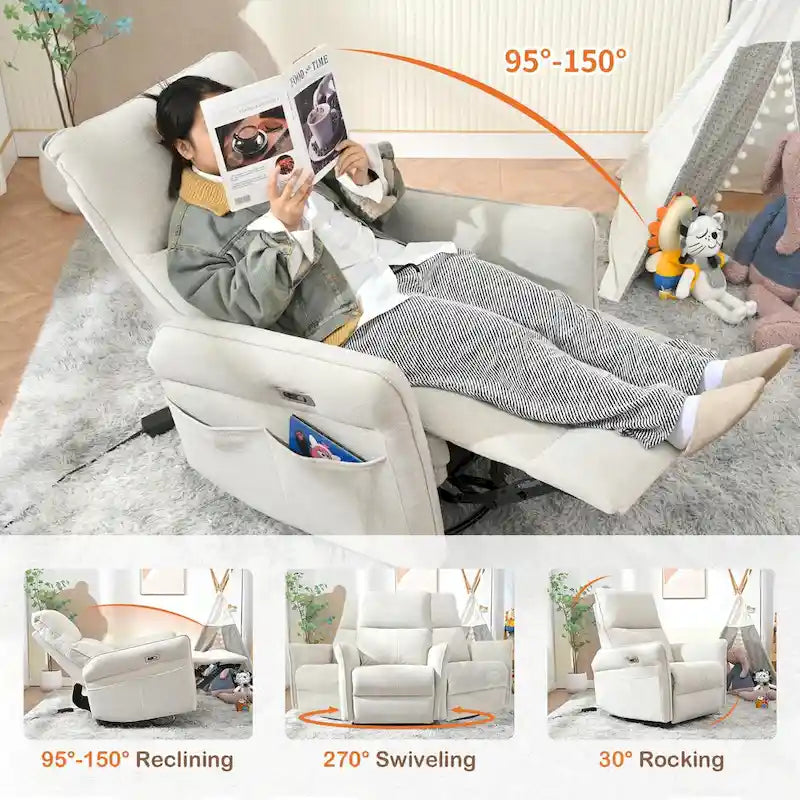Fauteuil inclinable électrique pivotant 270° avec ports USB
