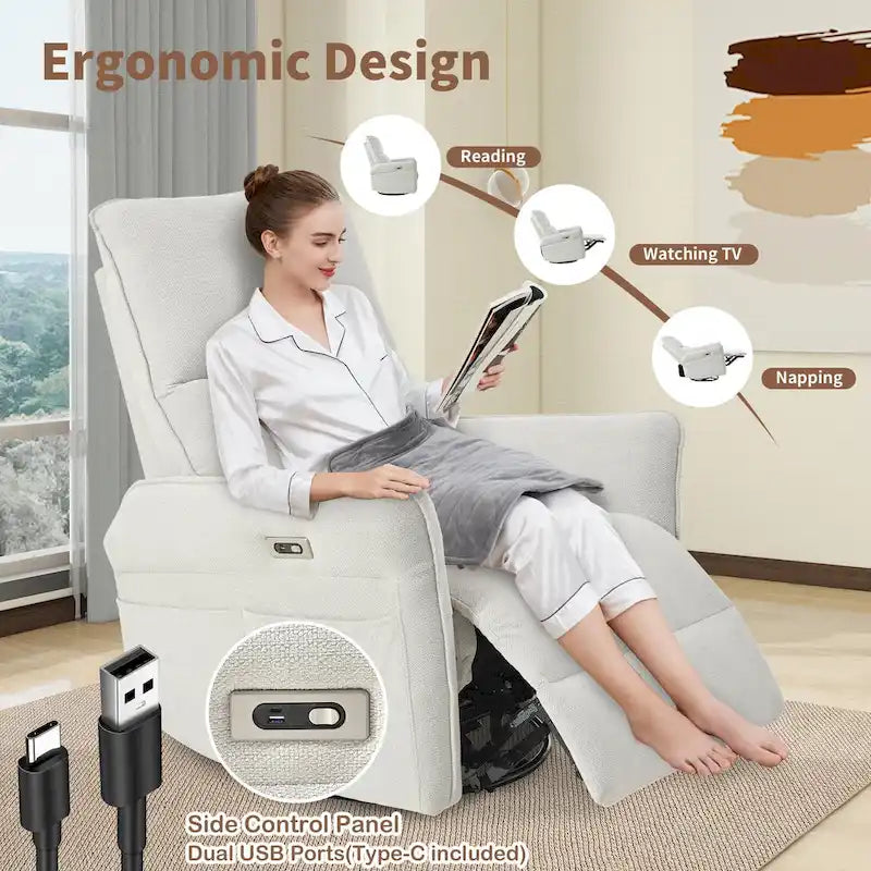 Fauteuil inclinable électrique pivotant 270° avec ports USB