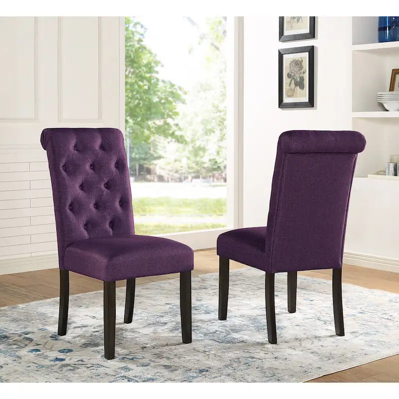 Ensemble de salle à manger moderne 5 pièces avec table ronde à piètement croisé et 4 chaises tapissées en lin capitonnées