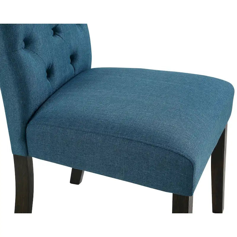 Ensemble de salle à manger moderne 5 pièces avec table ronde à piètement croisé et 4 chaises tapissées en lin capitonnées