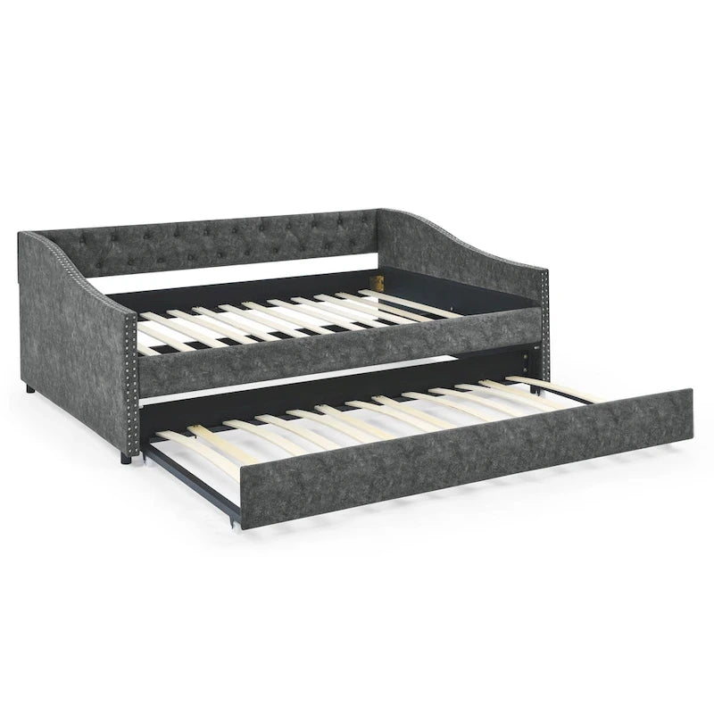 Cadre de lit de repos rembourré avec lit gigogne et dossier capitonné