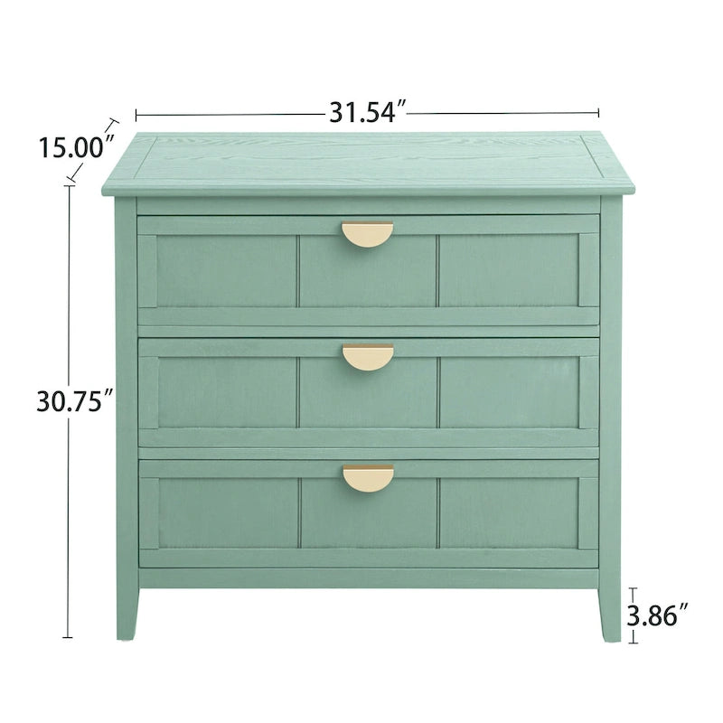 Commode verticale à 3 tiroirs de style américain avec poignée dorée pour chambre à coucher, salon