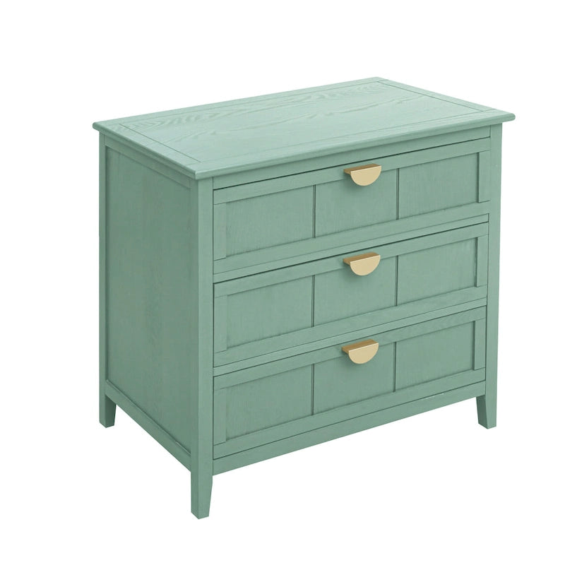 Commode verticale à 3 tiroirs de style américain avec poignée dorée pour chambre à coucher, salon