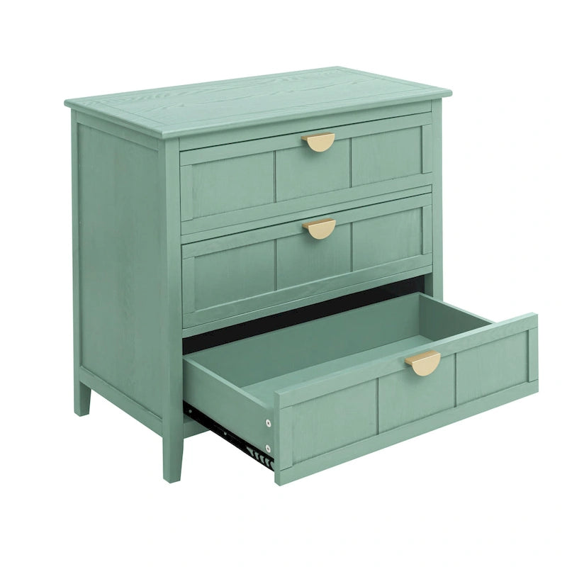 Commode verticale à 3 tiroirs de style américain avec poignée dorée pour chambre à coucher, salon