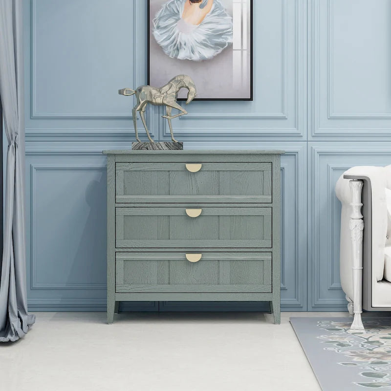 Commode verticale à 3 tiroirs de style américain avec poignée dorée pour chambre à coucher, salon