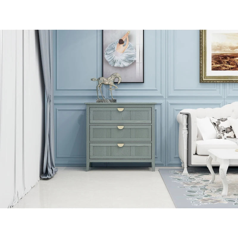Commode verticale à 3 tiroirs de style américain avec poignée dorée pour chambre à coucher, salon