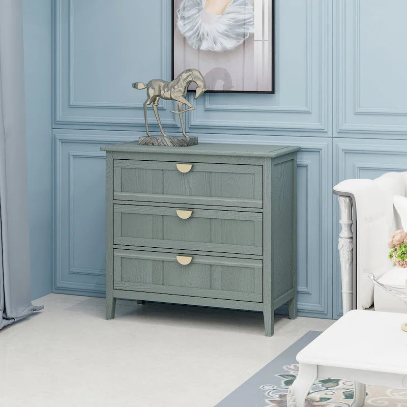 Commode verticale à 3 tiroirs de style américain avec poignée dorée pour chambre à coucher, salon