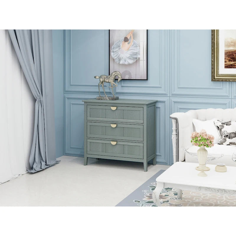 Commode verticale à 3 tiroirs de style américain avec poignée dorée pour chambre à coucher, salon