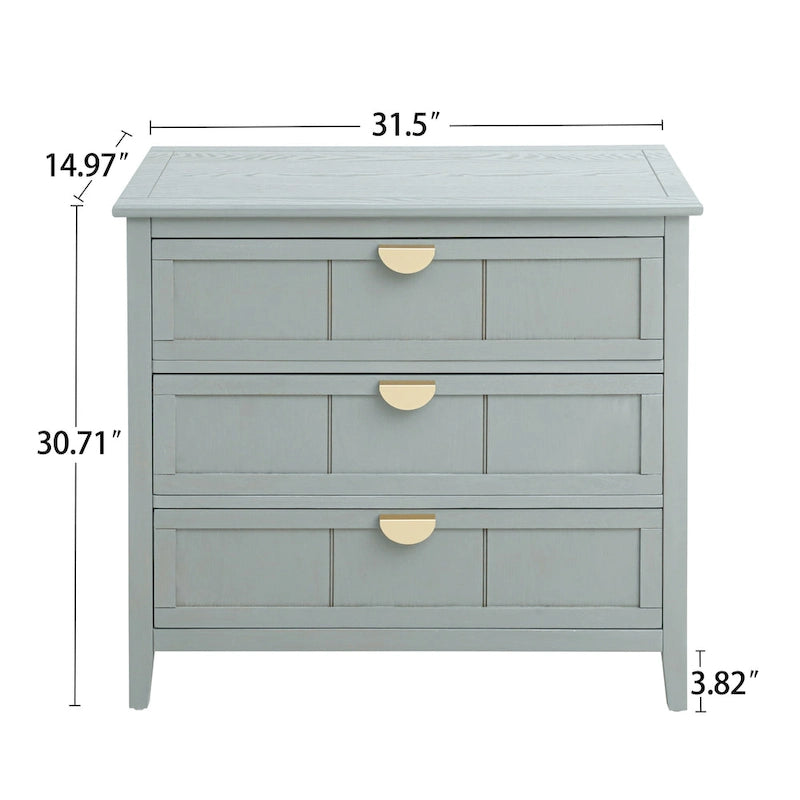 Commode verticale à 3 tiroirs de style américain avec poignée dorée pour chambre à coucher, salon