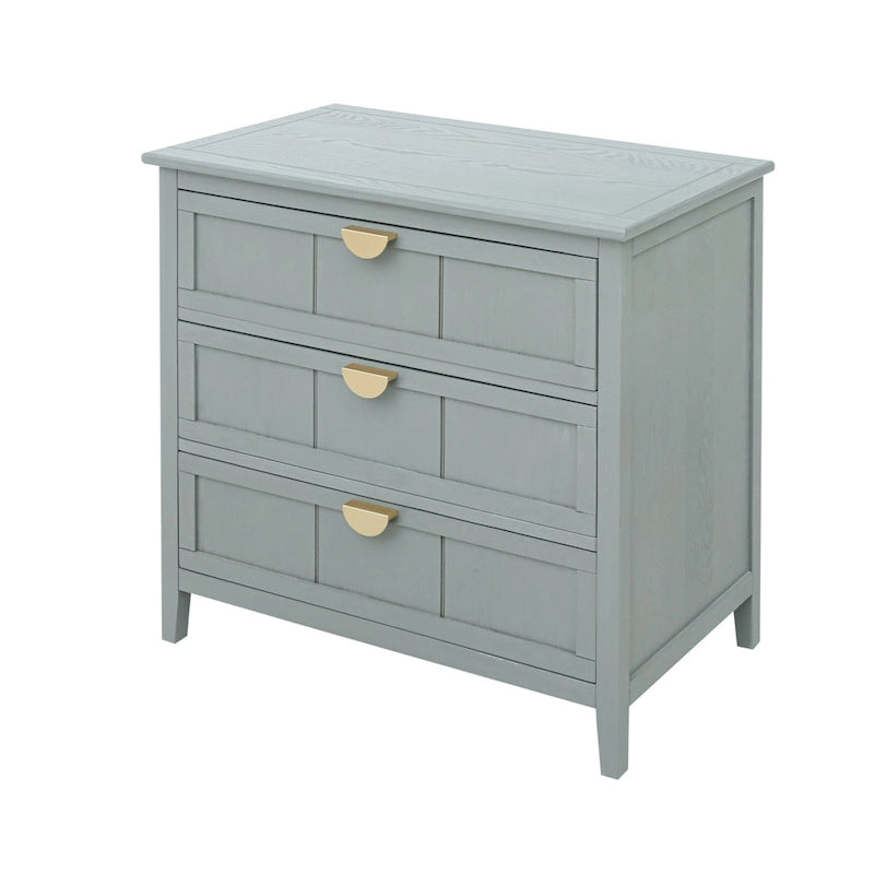 Commode verticale à 3 tiroirs de style américain avec poignée dorée pour chambre à coucher, salon