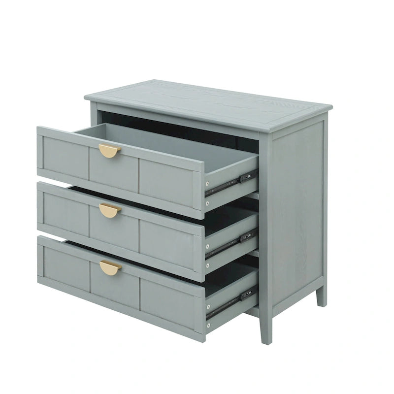 Commode verticale à 3 tiroirs de style américain avec poignée dorée pour chambre à coucher, salon