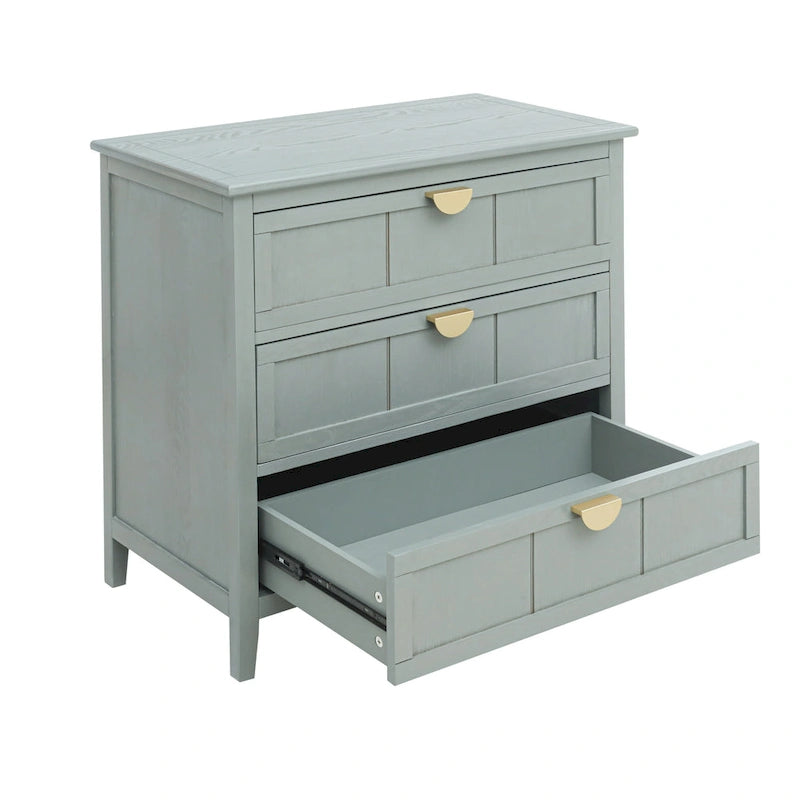 Commode verticale à 3 tiroirs de style américain avec poignée dorée pour chambre à coucher, salon