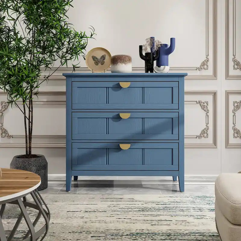 Commode verticale à 3 tiroirs de style américain avec poignée dorée pour chambre à coucher, salon