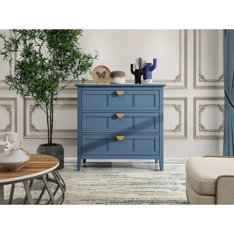 Commode verticale à 3 tiroirs de style américain avec poignée dorée pour chambre à coucher, salon