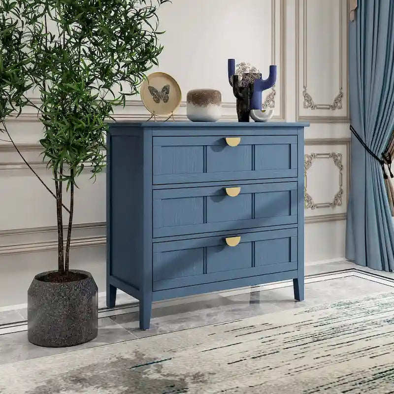Commode verticale à 3 tiroirs de style américain avec poignée dorée pour chambre à coucher, salon