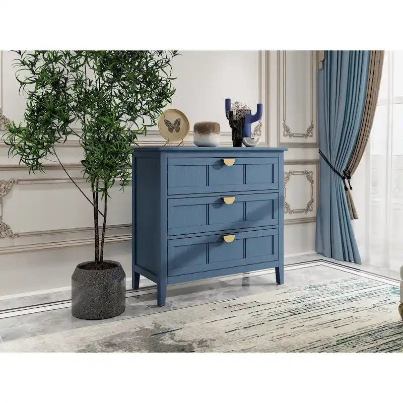 Commode verticale à 3 tiroirs de style américain avec poignée dorée pour chambre à coucher, salon