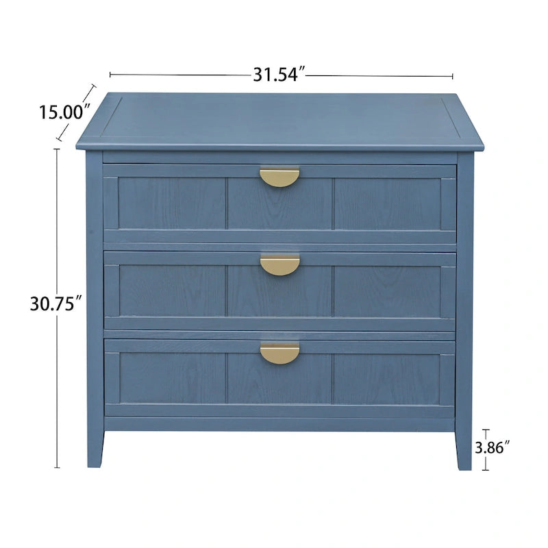 Commode verticale à 3 tiroirs de style américain avec poignée dorée pour chambre à coucher, salon