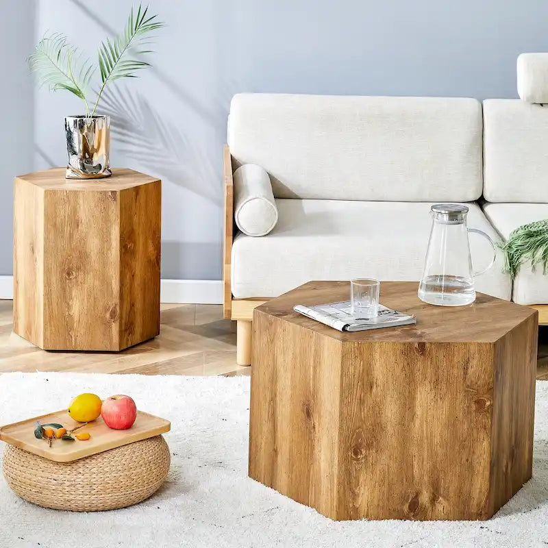 Lot de 2 tables basses hexagonales modernes avec cadre en MDF pour salon