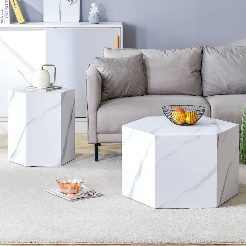 Lot de 2 tables basses hexagonales modernes avec cadre en MDF pour salon