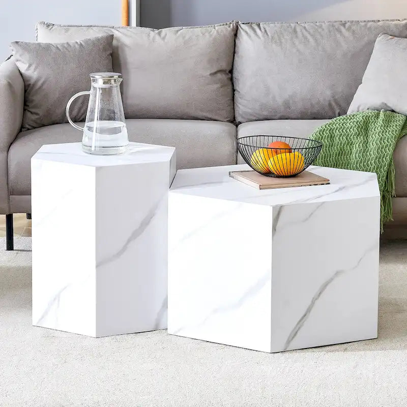 Lot de 2 tables basses hexagonales modernes avec cadre en MDF pour salon