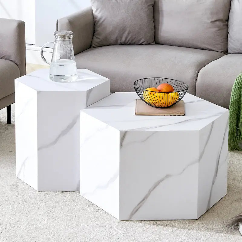 Lot de 2 tables basses hexagonales modernes avec cadre en MDF pour salon