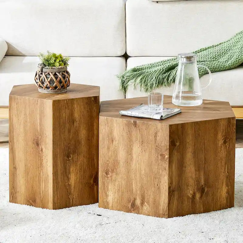Lot de 2 tables basses hexagonales modernes avec cadre en MDF pour salon