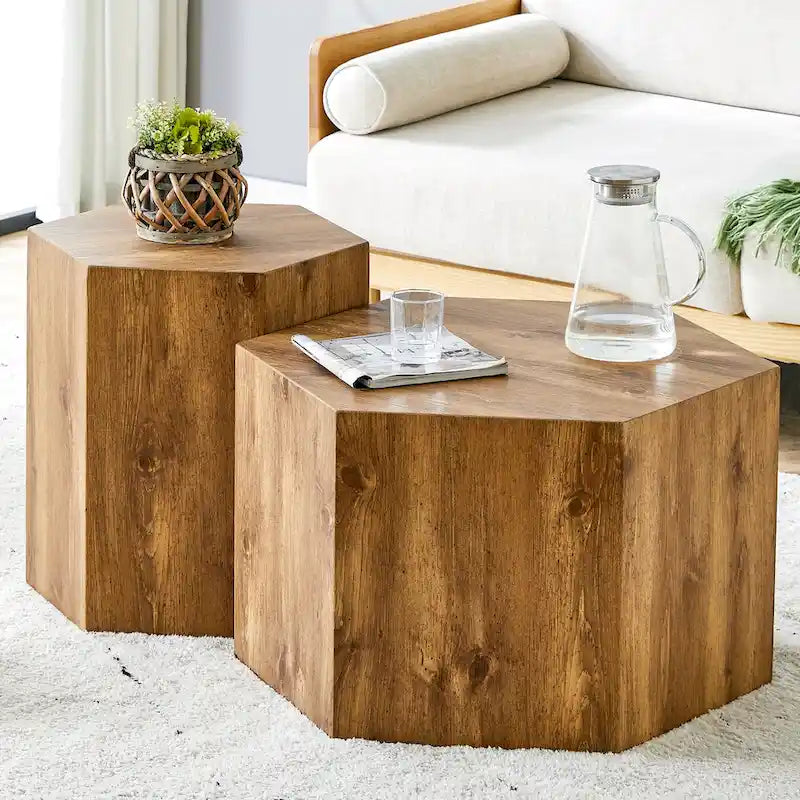 Lot de 2 tables basses hexagonales modernes avec cadre en MDF pour salon
