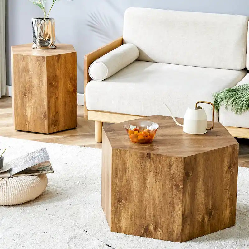 Lot de 2 tables basses hexagonales modernes avec cadre en MDF pour salon