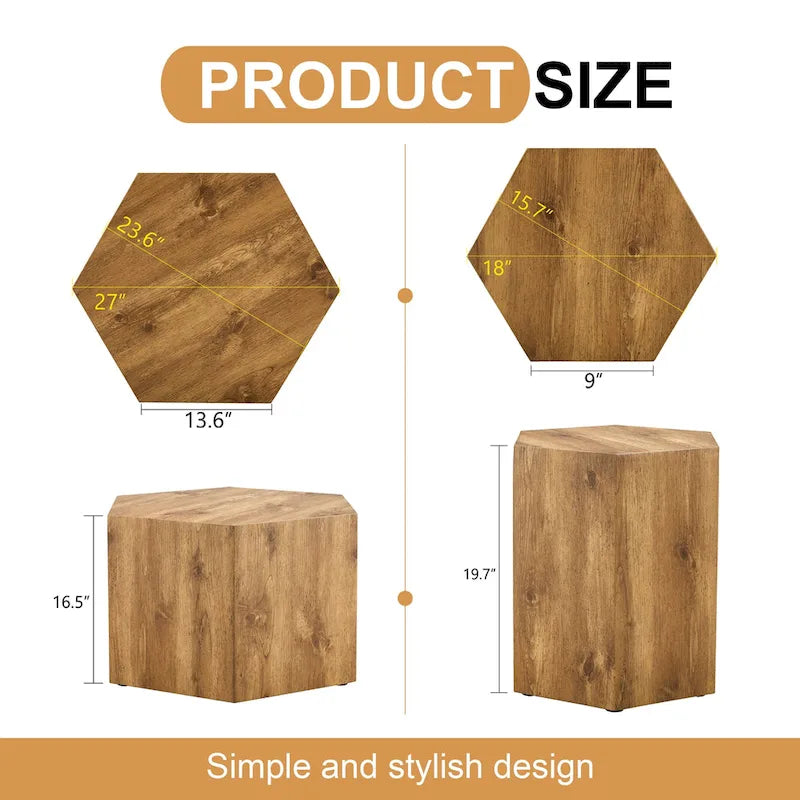 Lot de 2 tables basses hexagonales modernes avec cadre en MDF pour salon
