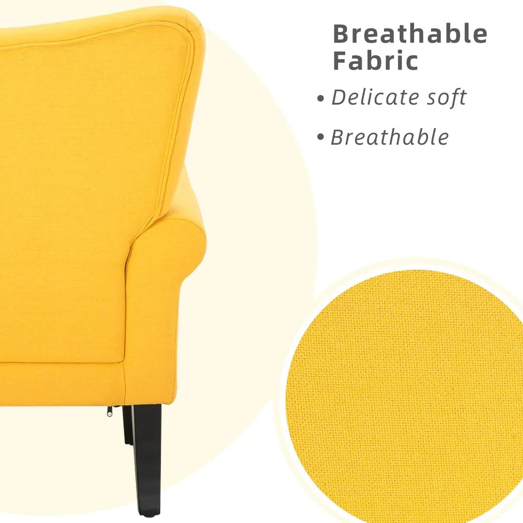 Fauteuil d'appoint moderne Erommy, fauteuil à dossier haut, canapé simple en tissu rembourré avec boutons et pieds en bois pour salon