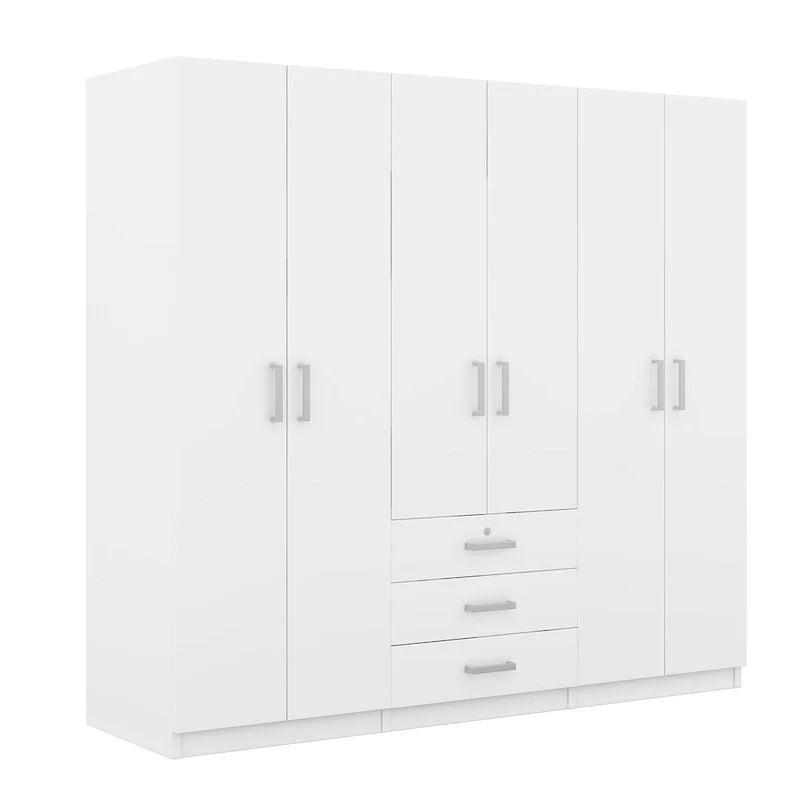 Armoire 6 portes en bois avec 3 grands tiroirs de rangement pour chambre à coucher