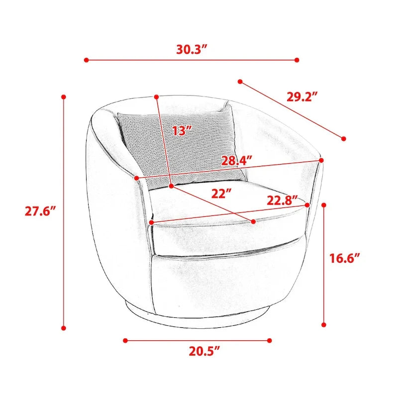 Fauteuil club pivotant rembourré avec rangement, chaise d'appoint moderne pour salon, chambre, bureau ou coin lecture