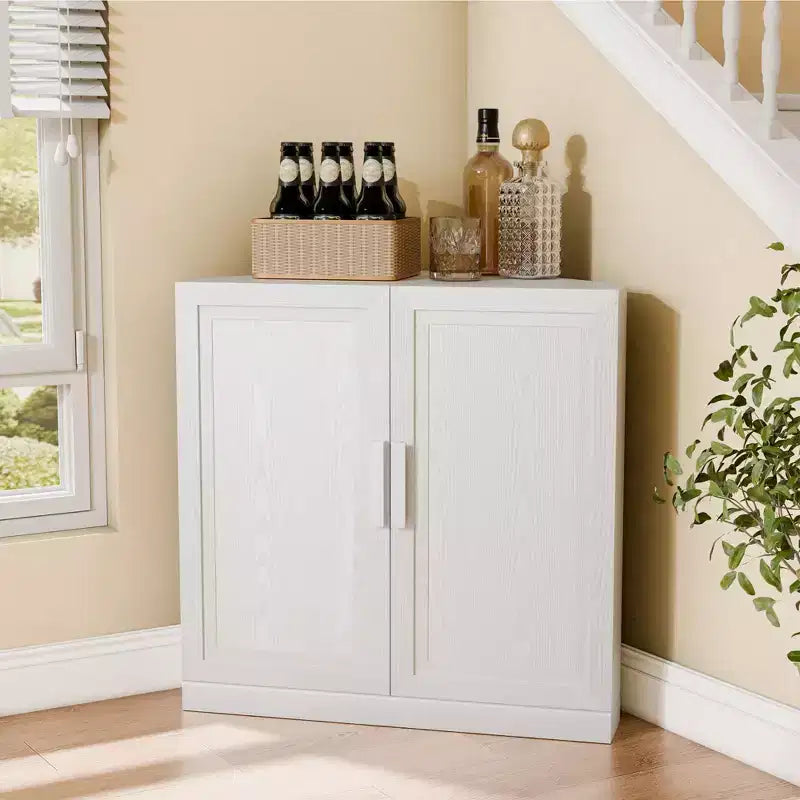 Meuble d'angle Dovelina avec étagères réglables, buffet, meuble à vin, meuble de cuisine et de salle à manger avec portes en bois - 31H x 31L, 36H x 31L