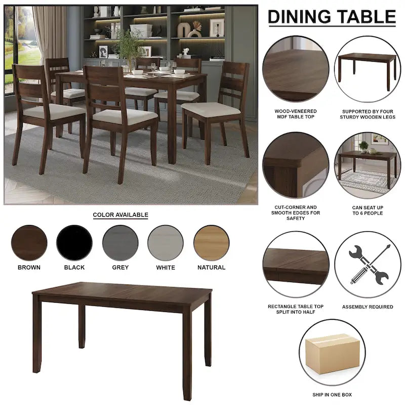 Ensemble de salle à manger classique 7 pièces en bois CraftPorch