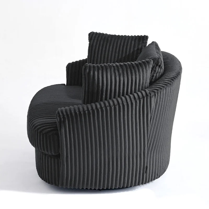 Lot de 2 fauteuils pivotants ronds surdimensionnés en velours côtelé moelleux de 43 po de large avec oreillers