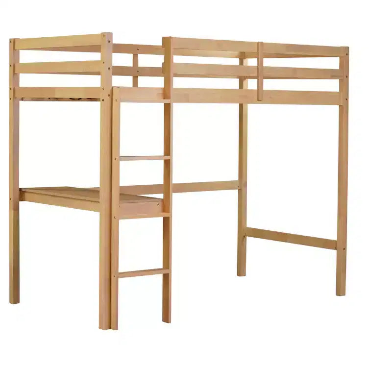 Lit mezzanine Okak Minimalism avec échelle, lit mezzanine simple en bois d'hévéa avec garde-corps de sécurité et bureau intégré, cadres de lit pour enfants, adolescents