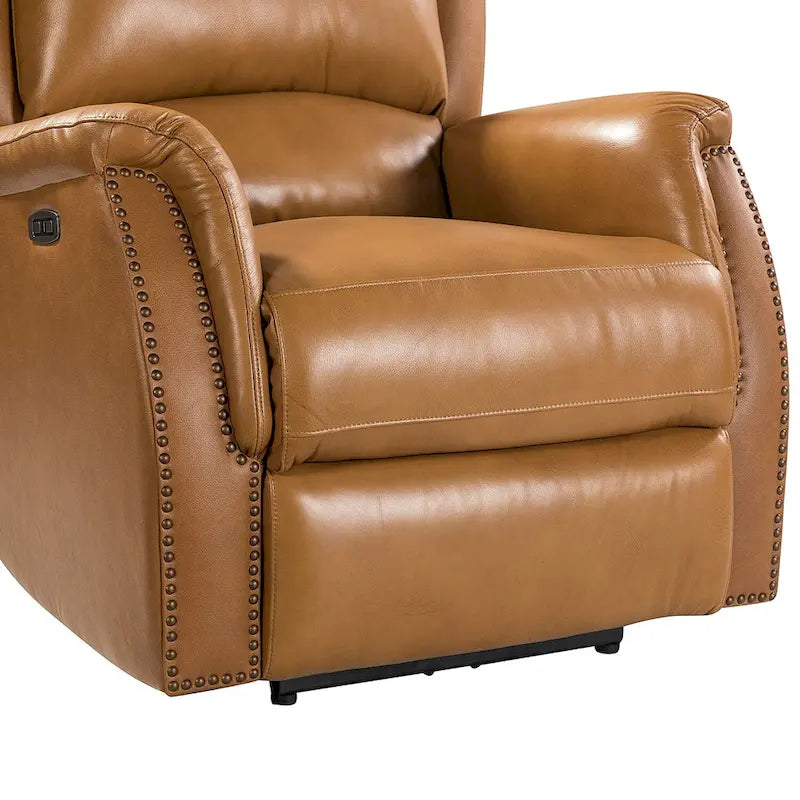 Fauteuil inclinable électrique en cuir véritable avec port USB – Dossier à oreilles clouté, ensemble de 2
