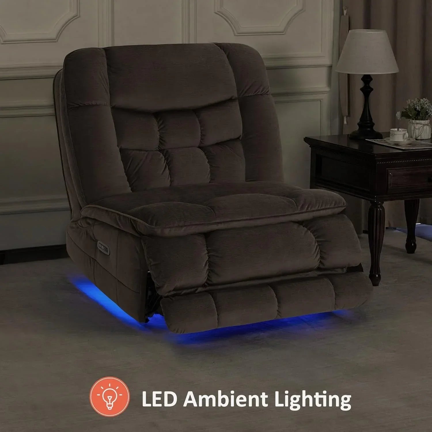 MCombo Fauteuil inclinable électrique sans accoudoirs surdimensionné à double moteur, inclinable Zeroarms parfait pour le salon en tissu PR607
