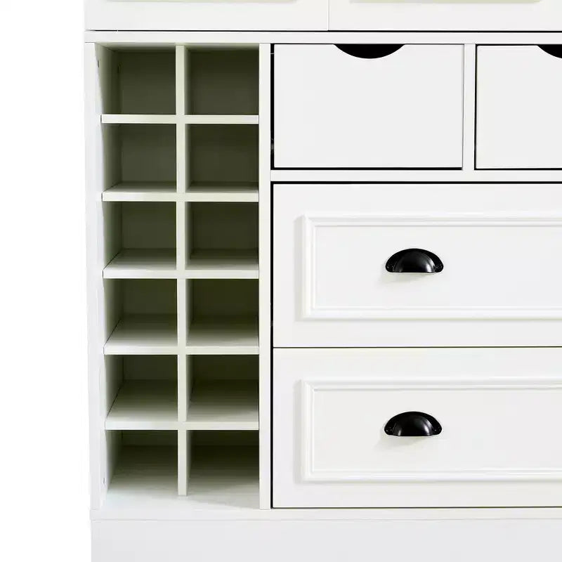 Garde-manger de cuisine autoportant Whisen de 180 cm de haut, grand buffet de salle à manger avec 4 portes pliantes, étagères, porte-bouteilles