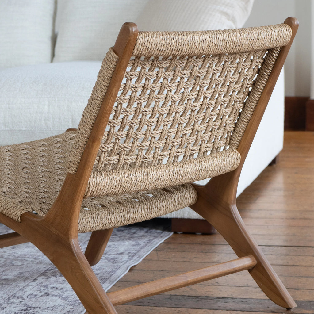 Fauteuil de jardin rustique en teck tressé - Extérieur