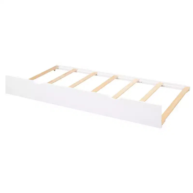 Lit plateforme complet avec lit gigogne, tête de lit bibliothèque et station de recharge, cadre de lit double en bois avec étagères et tiroirs