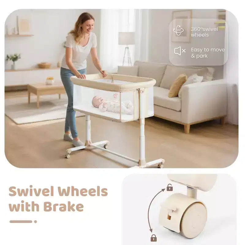 Berceau pour bébé avec roulettes – Beige / Gris / Rose, Cododo, pour 1 bébé