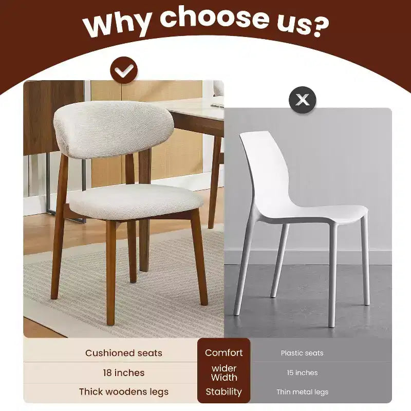 Lot de 4 chaises de salle à manger, chaises de salle à manger modernes du milieu du siècle rembourrées, chaises de cuisine de style campagnard avec siège en tissu rembourré et pieds en bois, beige