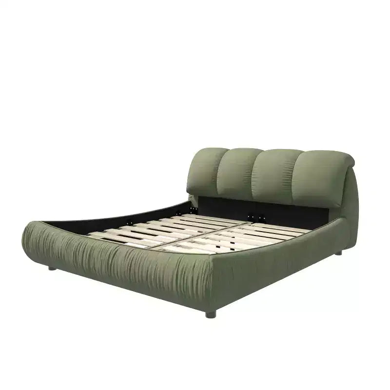 MAYEERTY Lit plateforme de luxe Queen Size tapissé avec tête de lit rembourrée surdimensionnée et cadre en bois massif Vert