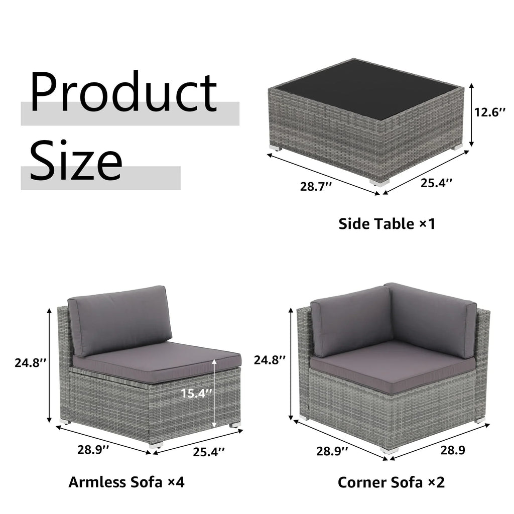 Ensemble de canapé d'angle d'extérieur 7 pièces en osier/acier avec coussins