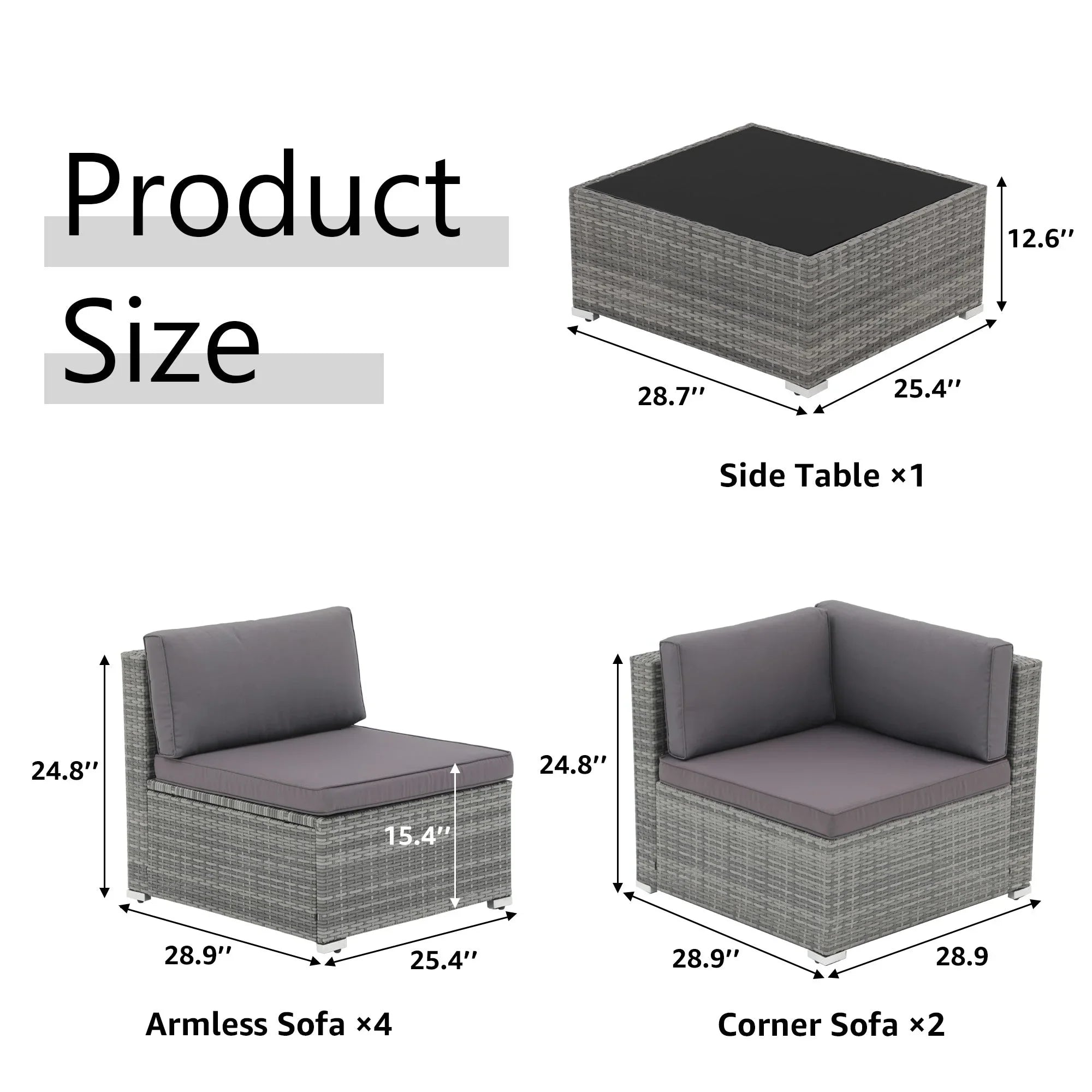 Ensemble de canapé d'angle d'extérieur 7 pièces en osier/acier avec coussins